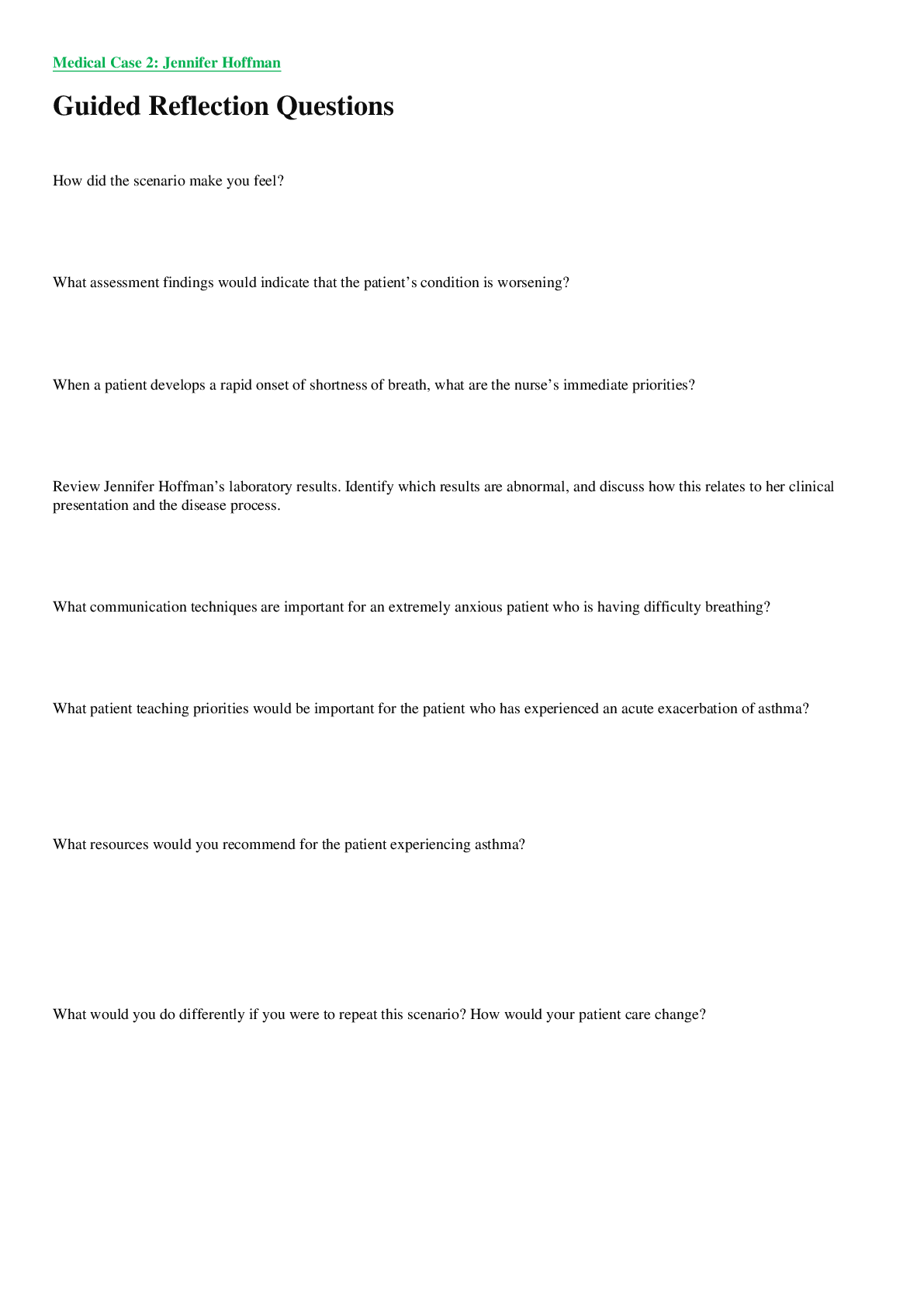 Preview image for Jennifer Hoffman Medical Case 2: Guided Reflection Questions With 100% Correct Answers